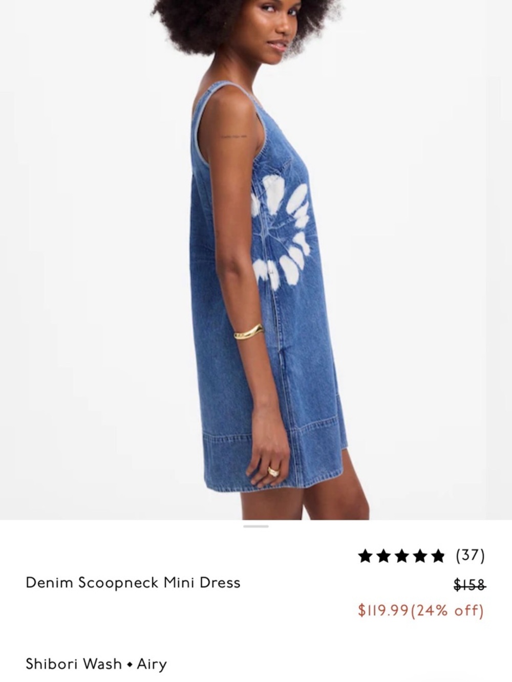 Madewell Denim Scoop Mini Dress Shibori Wash Airy - Picture 5 of 13